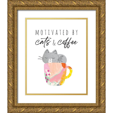 Motivated By Cats And Coffee 1 Gold Ornate Wood Framed Art Print with Double Matting by McCully, Jennifer