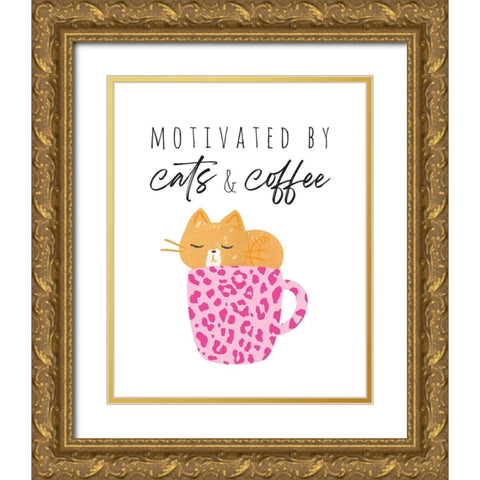 Motivated By Cats And Coffee 2 Gold Ornate Wood Framed Art Print with Double Matting by McCully, Jennifer
