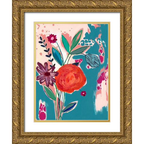 Torn Wallpaper Floral Gold Ornate Wood Framed Art Print with Double Matting by McCully, Jennifer