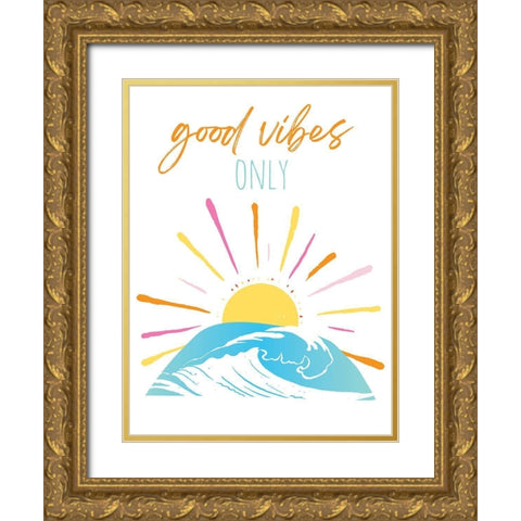 Good Vibes Only Rainbow Gold Ornate Wood Framed Art Print with Double Matting by McCully, Jennifer
