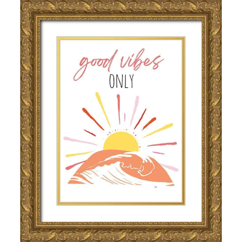 Good Vibes Only Pinks Gold Ornate Wood Framed Art Print with Double Matting by McCully, Jennifer