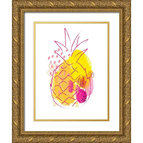 Abstract Pineapple Gold Ornate Wood Framed Art Print with Double Matting by McCully, Jennifer