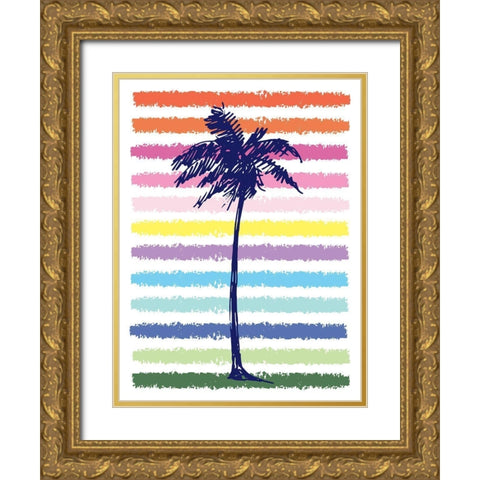 Rainbow Palm Tree Gold Ornate Wood Framed Art Print with Double Matting by McCully, Jennifer