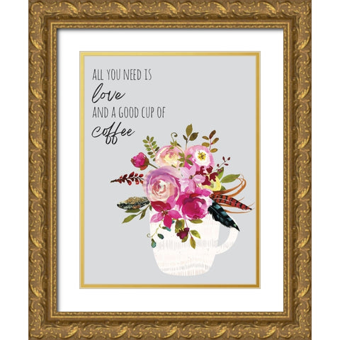 Love And Good Coffee Gold Ornate Wood Framed Art Print with Double Matting by McCully, Jennifer