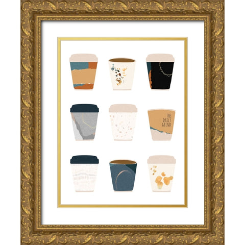 To Go Coffee Cup Variety Gold Ornate Wood Framed Art Print with Double Matting by McCully, Jennifer