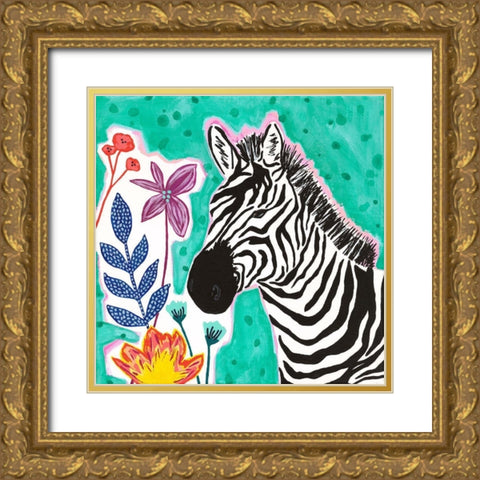 Teal Zebra Gold Ornate Wood Framed Art Print with Double Matting by McCully, Jennifer