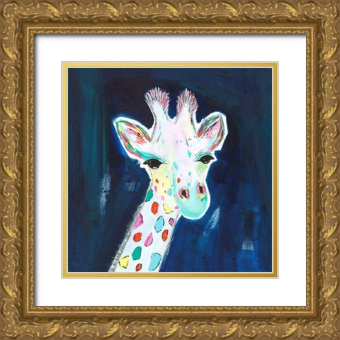 Tie Dye Giraffe Gold Ornate Wood Framed Art Print with Double Matting by McCully, Jennifer