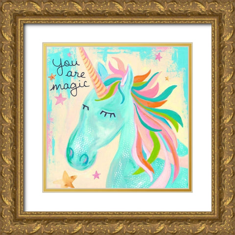 You Are Magic Unicorn Gold Ornate Wood Framed Art Print with Double Matting by McCully, Jennifer