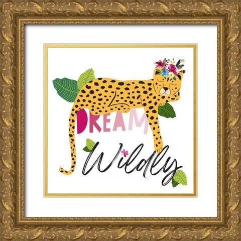 Dream Widly Cheetah Gold Ornate Wood Framed Art Print with Double Matting by McCully, Jennifer