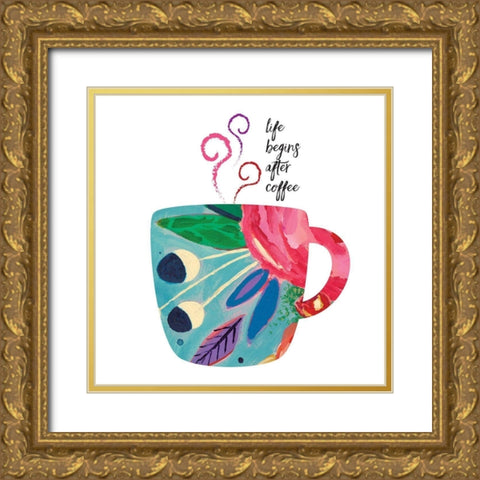 Life Begins After Coffee Gold Ornate Wood Framed Art Print with Double Matting by McCully, Jennifer