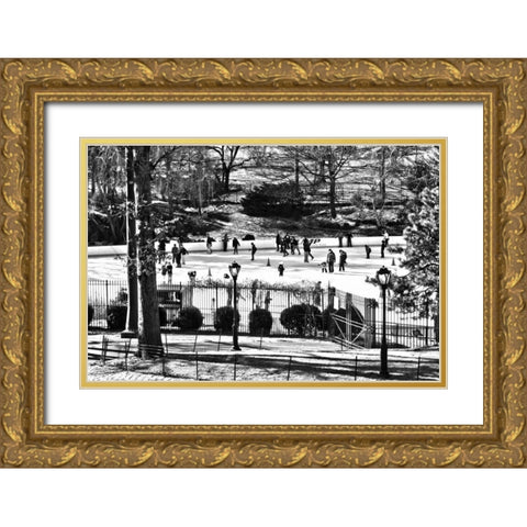 Central Park Skating Gold Ornate Wood Framed Art Print with Double Matting by Grey, Jace