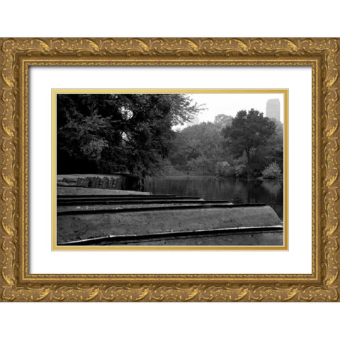 Central Park Row Boats II Gold Ornate Wood Framed Art Print with Double Matting by Grey, Jace