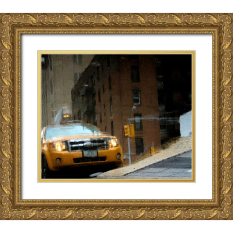 NYC Taxi Puddle 0643 E Gold Ornate Wood Framed Art Print with Double Matting by Pica, Jeff
