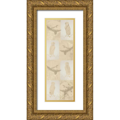 Cream Owl Silhouette Gold Ornate Wood Framed Art Print with Double Matting by Allen, Kimberly