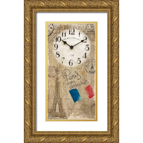 Paris Clock Gold Ornate Wood Framed Art Print with Double Matting by Allen, Kimberly