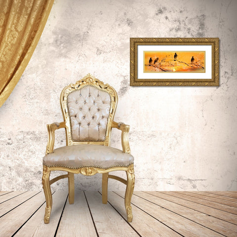 Black Birds Gold Ornate Wood Framed Art Print with Double Matting by Allen, Kimberly