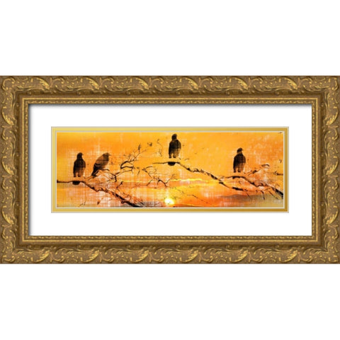Black Birds Gold Ornate Wood Framed Art Print with Double Matting by Allen, Kimberly