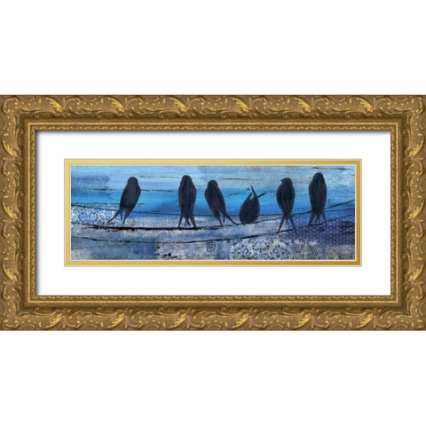 Birds in Blue Gold Ornate Wood Framed Art Print with Double Matting by Allen, Kimberly