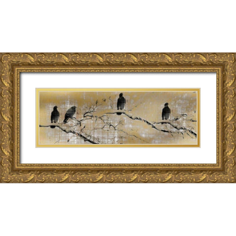 Black Birds Gold Ornate Wood Framed Art Print with Double Matting by Allen, Kimberly