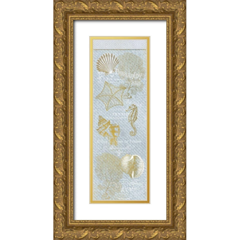 Azure Coastal Calm Panel Gold Ornate Wood Framed Art Print with Double Matting by Kimberly, Allen