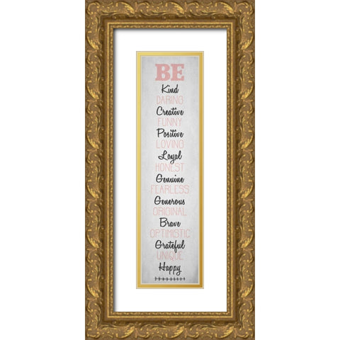 BE Happy v3 Gold Ornate Wood Framed Art Print with Double Matting by Kimberly, Allen