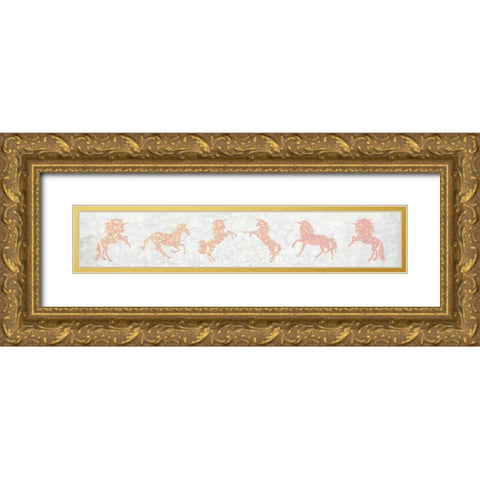 Pink Glitter Unicorns Gold Ornate Wood Framed Art Print with Double Matting by Kimberly, Allen