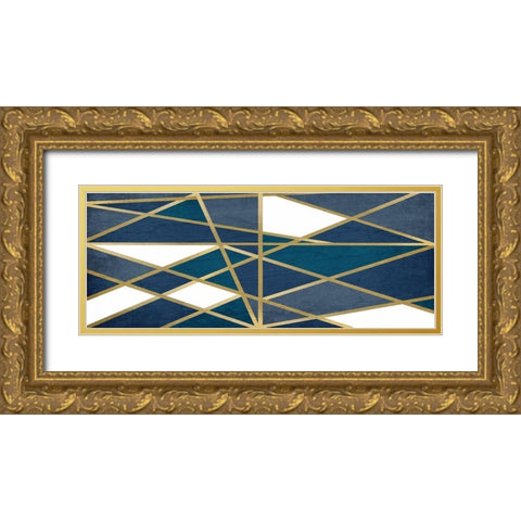 Gold and Blue Maze v2 Gold Ornate Wood Framed Art Print with Double Matting by Kimberly, Allen