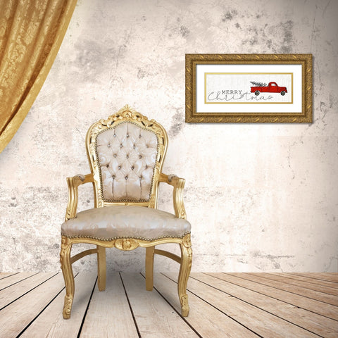 Merry Christmas Truck Gold Ornate Wood Framed Art Print with Double Matting by Kimberly, Allen
