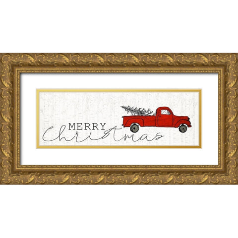 Merry Christmas Truck Gold Ornate Wood Framed Art Print with Double Matting by Kimberly, Allen