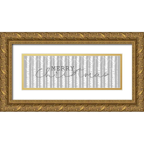 Merry Christmas Aspens 2 Gold Ornate Wood Framed Art Print with Double Matting by Kimberly, Allen