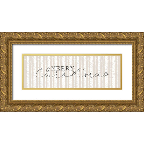 Merry Christmas Aspens Gold Ornate Wood Framed Art Print with Double Matting by Kimberly, Allen