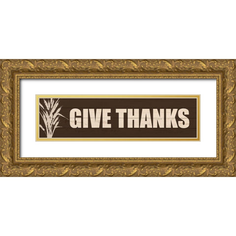 Give Thanks Gold Ornate Wood Framed Art Print with Double Matting by Kimberly, Allen