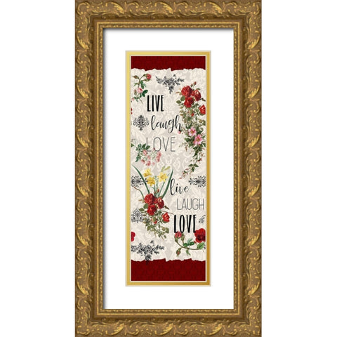 Live Laugh Love Panel Gold Ornate Wood Framed Art Print with Double Matting by Kimberly, Allen