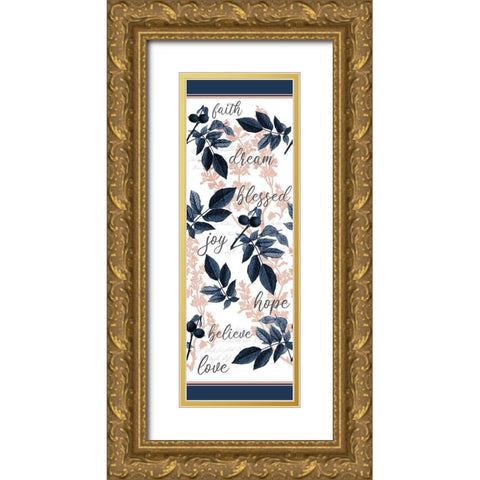 Navy Branches Panel Words Gold Ornate Wood Framed Art Print with Double Matting by Allen, Kimberly