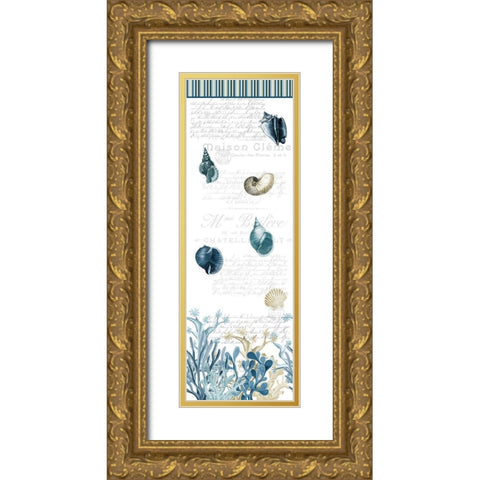 Coastal Coral Panel Gold Ornate Wood Framed Art Print with Double Matting by Kimberly, Allen