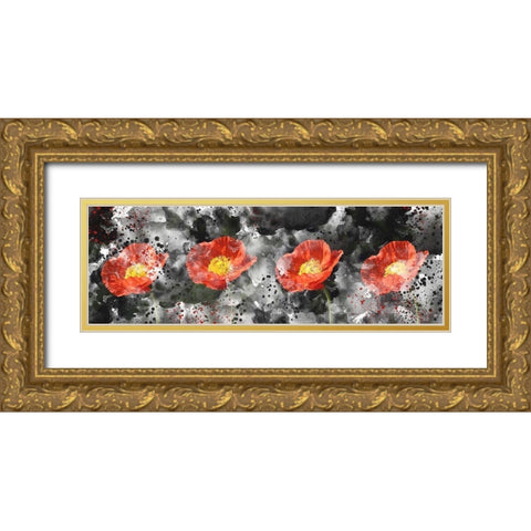 Poppy Panel Gold Ornate Wood Framed Art Print with Double Matting by Allen, Kimberly