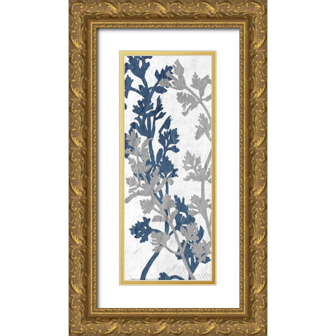 Navy Grey Branch 1 Gold Ornate Wood Framed Art Print with Double Matting by Allen, Kimberly