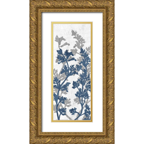 Navy Grey Branch 2 Gold Ornate Wood Framed Art Print with Double Matting by Allen, Kimberly