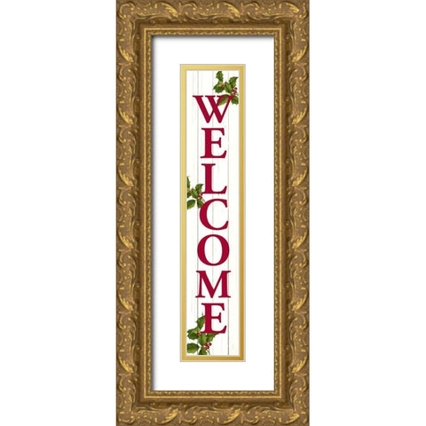 Welcome Christmas Porch Sign Gold Ornate Wood Framed Art Print with Double Matting by Allen, Kimberly