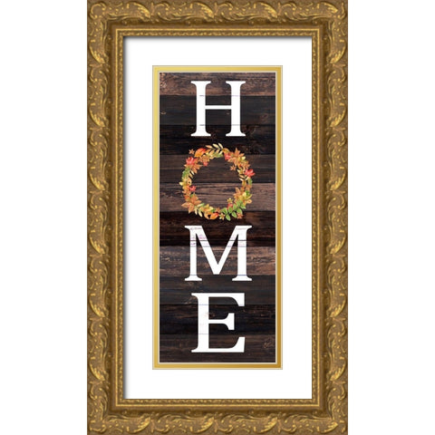 Home Harvest Wreath Gold Ornate Wood Framed Art Print with Double Matting by Allen, Kimberly