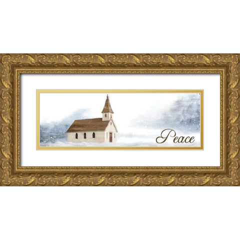 Snowy Church v2 Gold Ornate Wood Framed Art Print with Double Matting by Allen, Kimberly