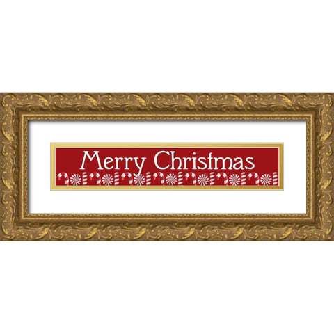 Merry Christmas Canes Gold Ornate Wood Framed Art Print with Double Matting by Allen, Kimberly