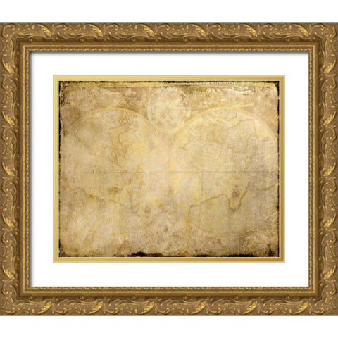 World Map in Gold Gold Ornate Wood Framed Art Print with Double Matting by Allen, Kimberly