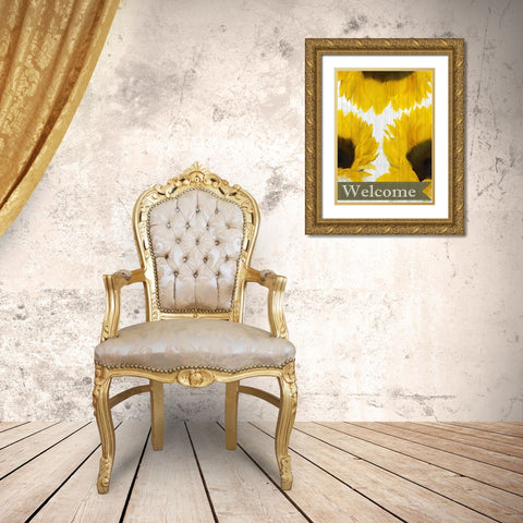 Sunflowers Welcome Gold Ornate Wood Framed Art Print with Double Matting by Allen, Kimberly