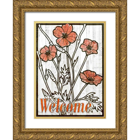 Welcome Poppies Gold Ornate Wood Framed Art Print with Double Matting by Allen, Kimberly