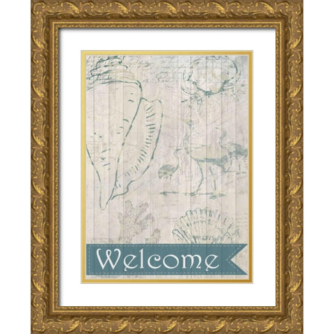 Coastal Shells Gold Ornate Wood Framed Art Print with Double Matting by Allen, Kimberly
