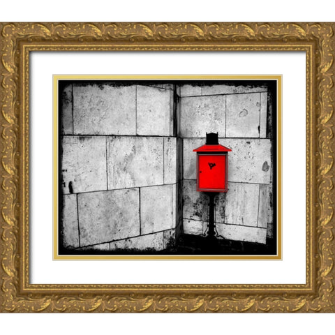 Red Mailbox Gold Ornate Wood Framed Art Print with Double Matting by Allen, Kimberly