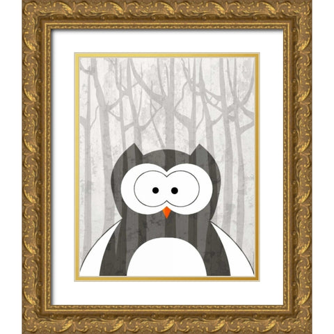 Woodland Owl Gold Ornate Wood Framed Art Print with Double Matting by Allen, Kimberly