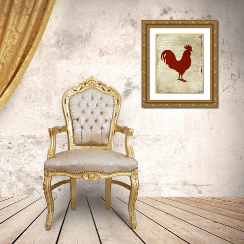 Rooster Silhouette 1 Gold Ornate Wood Framed Art Print with Double Matting by Allen, Kimberly