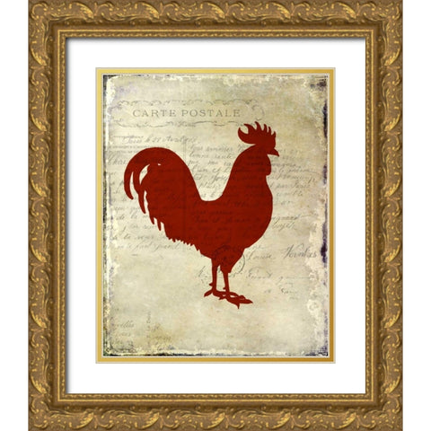 Rooster Silhouette 1 Gold Ornate Wood Framed Art Print with Double Matting by Allen, Kimberly